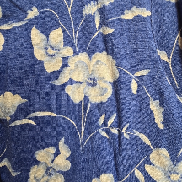 Vintage Blue and White Linen Blend Floral Button Shirt by JR Bentley - Size 10 - Picture 4 of 7